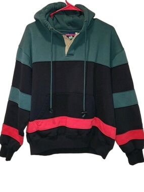 Men's Vintage 80s/90s Colorblock Hooded Sweatshirt Size Large